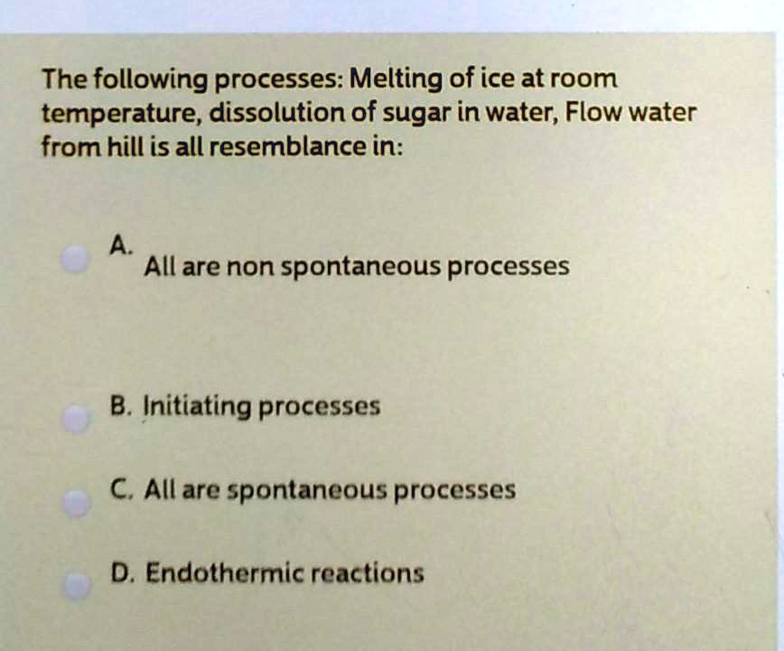 SOLVED The following processes Melting of ice at room temperature