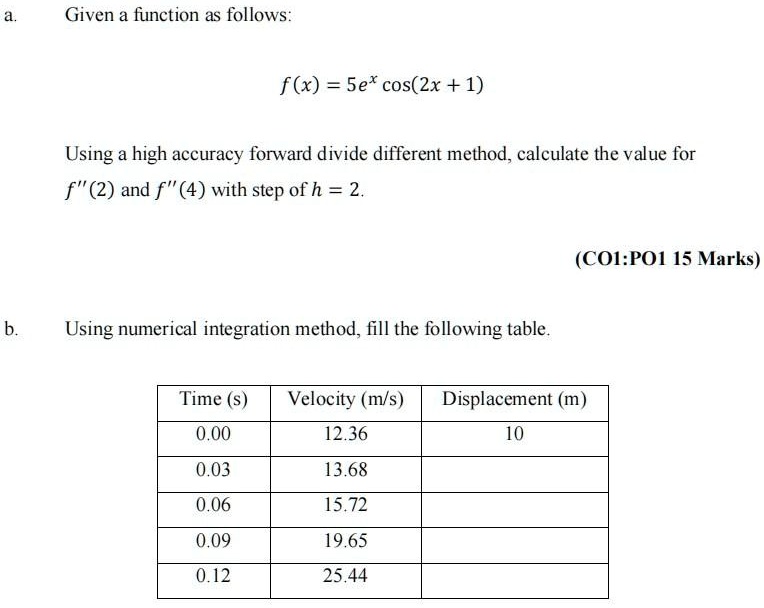 a. Given a function as follows: f(x) = 5e x cos(2x + 1) Using a high ...