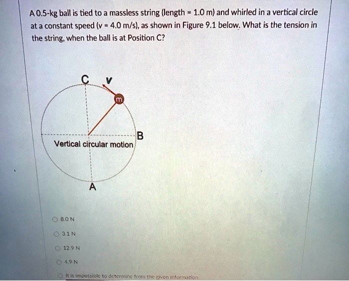 SOLVED: AO.5-kg ball is tied to a massless string (length 1.0 m) and ...