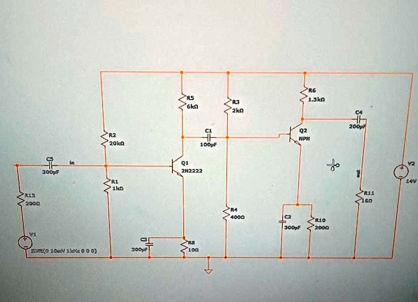 SOLVED: The following diagram shows a two-stage BJT amplifier using ...