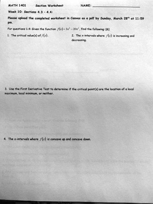 Solved Math 1401 Section Worksheet Name Week 10 Sections 4 3 Please Upload The Completed Worksheet Canvos 05 Pdf By Sunday March 28 At 11 59 For Questlons Given The Function Fir R Find The Following