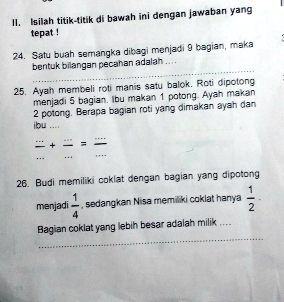 SOLVED: II. Isilah Titik-titik Di Bawah Ini Dengan Jawaban Yangtepat ...