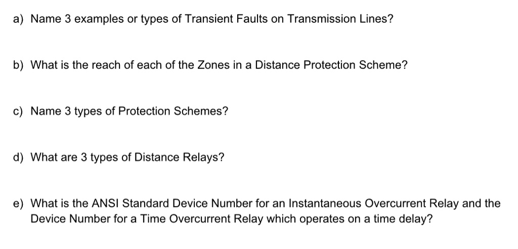 SOLVED: a) Name 3 examples or types of Transient Faults on Transmission ...