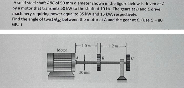 A solid steel shaft ABC of 50 mm diameter shown in the figure below is ...