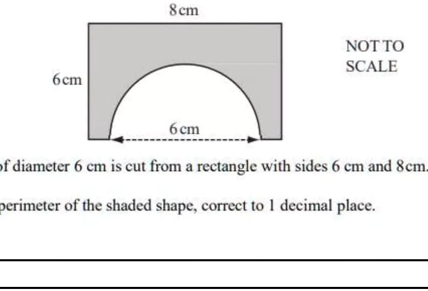 8 cm NOT TO SCALE 6 cm 6 cm A semicircle of diameter 6 cm is...