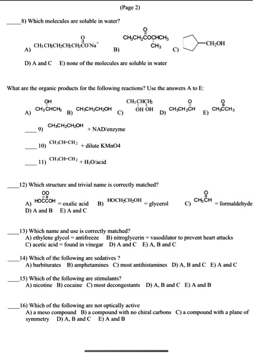 Solved: (page 2) 8) Which Molecules Are Soluble Watcr