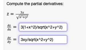 Solved Compute The Partial Derivatives 8x 3 1 X 2vsqrt X 2 Y 2 Oy 3xylsqrt X 2 Y 2