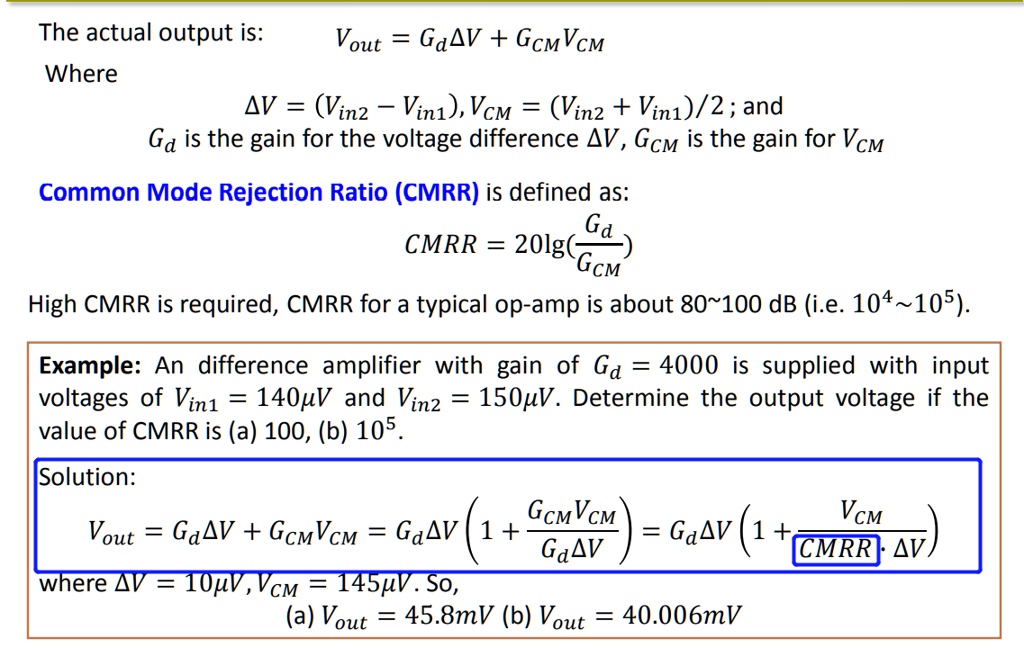 SOLVED Please show me how to get the CMRR in the equation. The actual