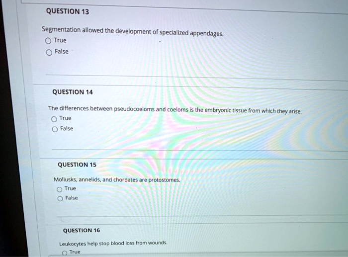 SOLVED: QUESTION 13 Segmentation allowed the development of specialized