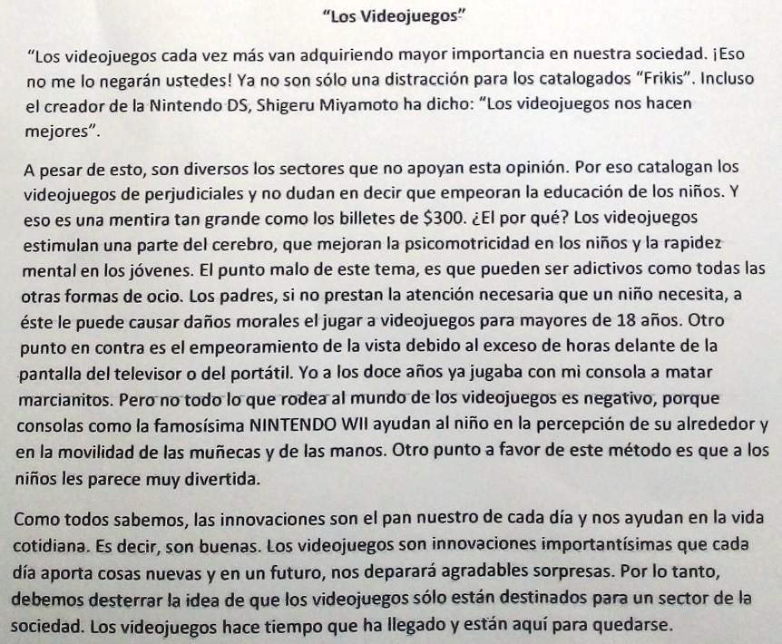 SOLVED: 1) Lee y analiza el texto "Los videojuegos" luego identifica la