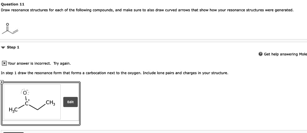 SOLVED: Question 11 Draw resonance structures for each of the following ...