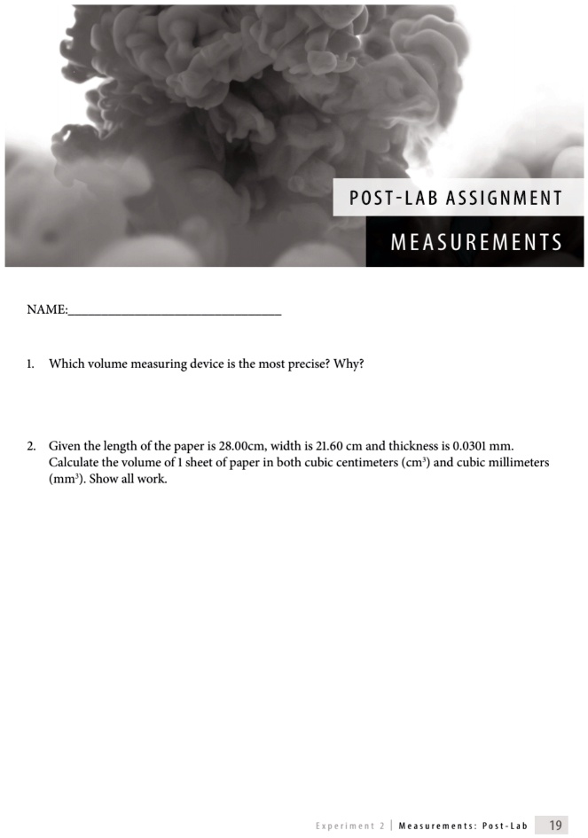 Paper Volume Measure SOLVED:PosT-LAB ASSIgNMENT MEASUREMENTS NAME: Which volume measuring ...