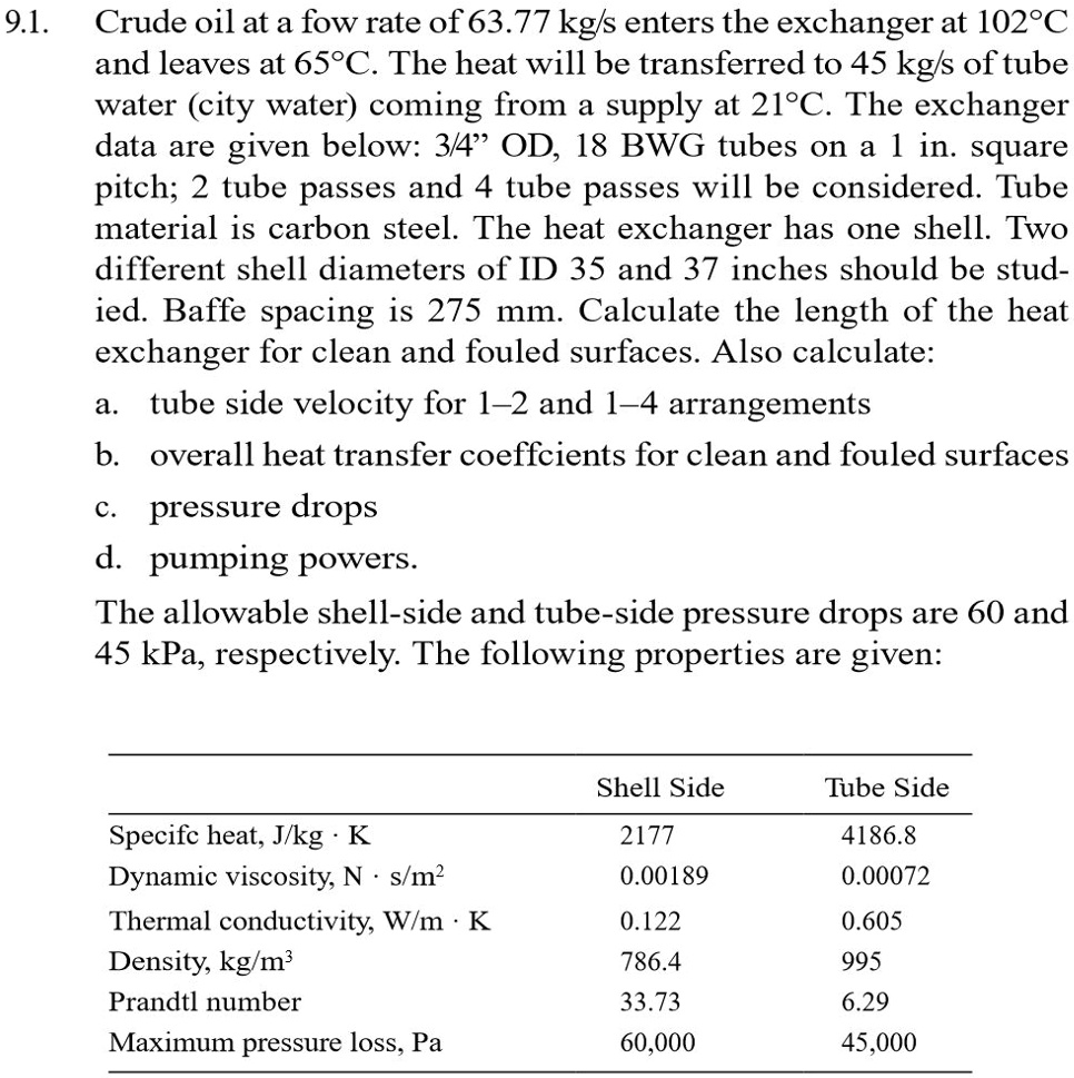 SOLVED: Crude Oil At A Flow Rate Of 63.77 Kg/s Enters The Exchanger At ...