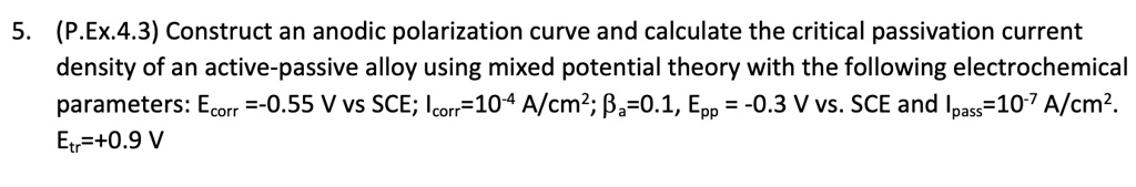 SOLVED: 5. (P.Ex.4.3) Construct An Anodic Polarization Curve And ...