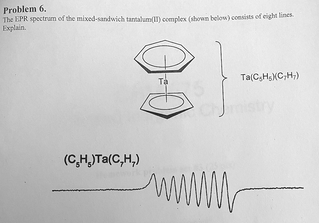 SOLVED:Problem 6. The EPR spectrum of the mixed-sandwich tantalum(I ...