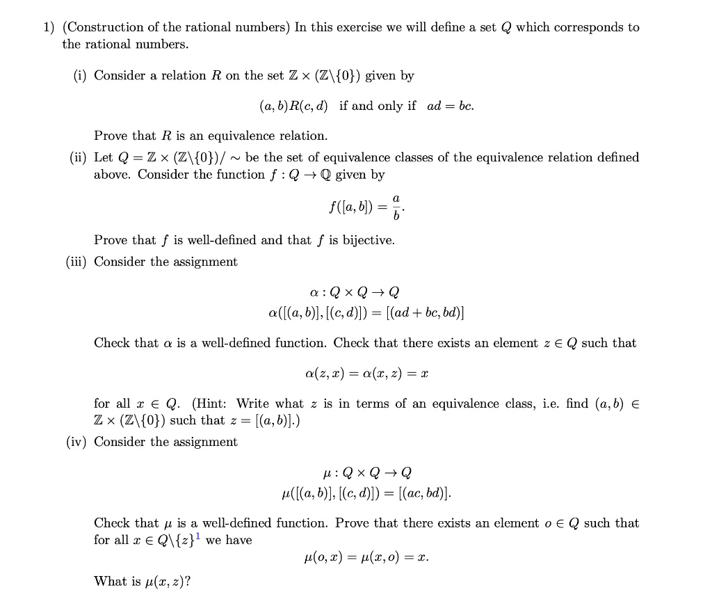 SOLVED (Construction of the rational numbers) In this exercise, we will define a set of