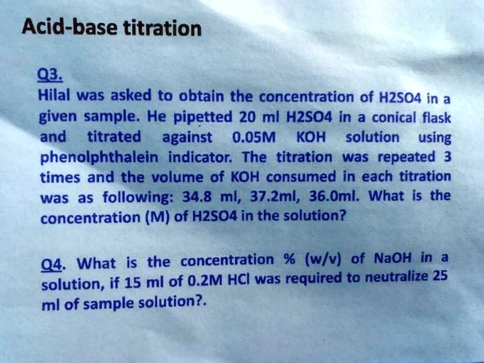 SOLVED Acidbase titration 03 Hilal was asked to obtain the