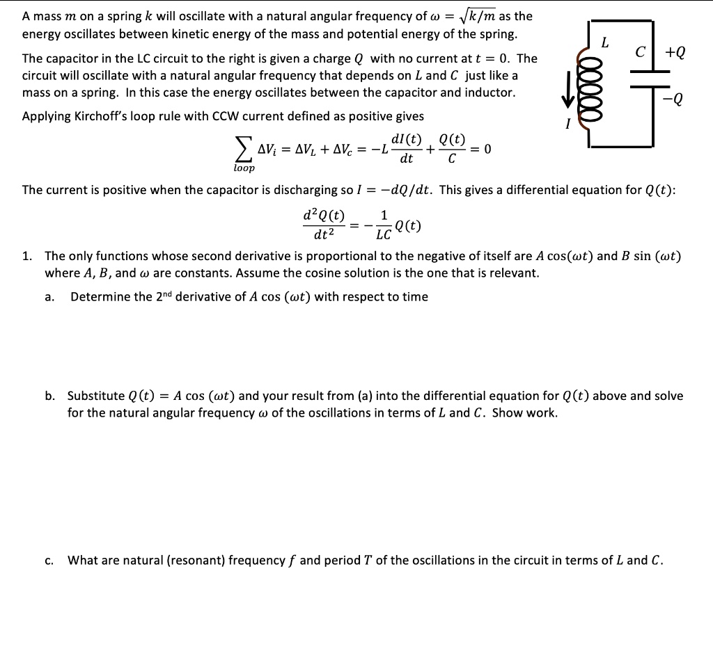 SOLVED: A mass m on a spring k will oscillate with a natural angular ...