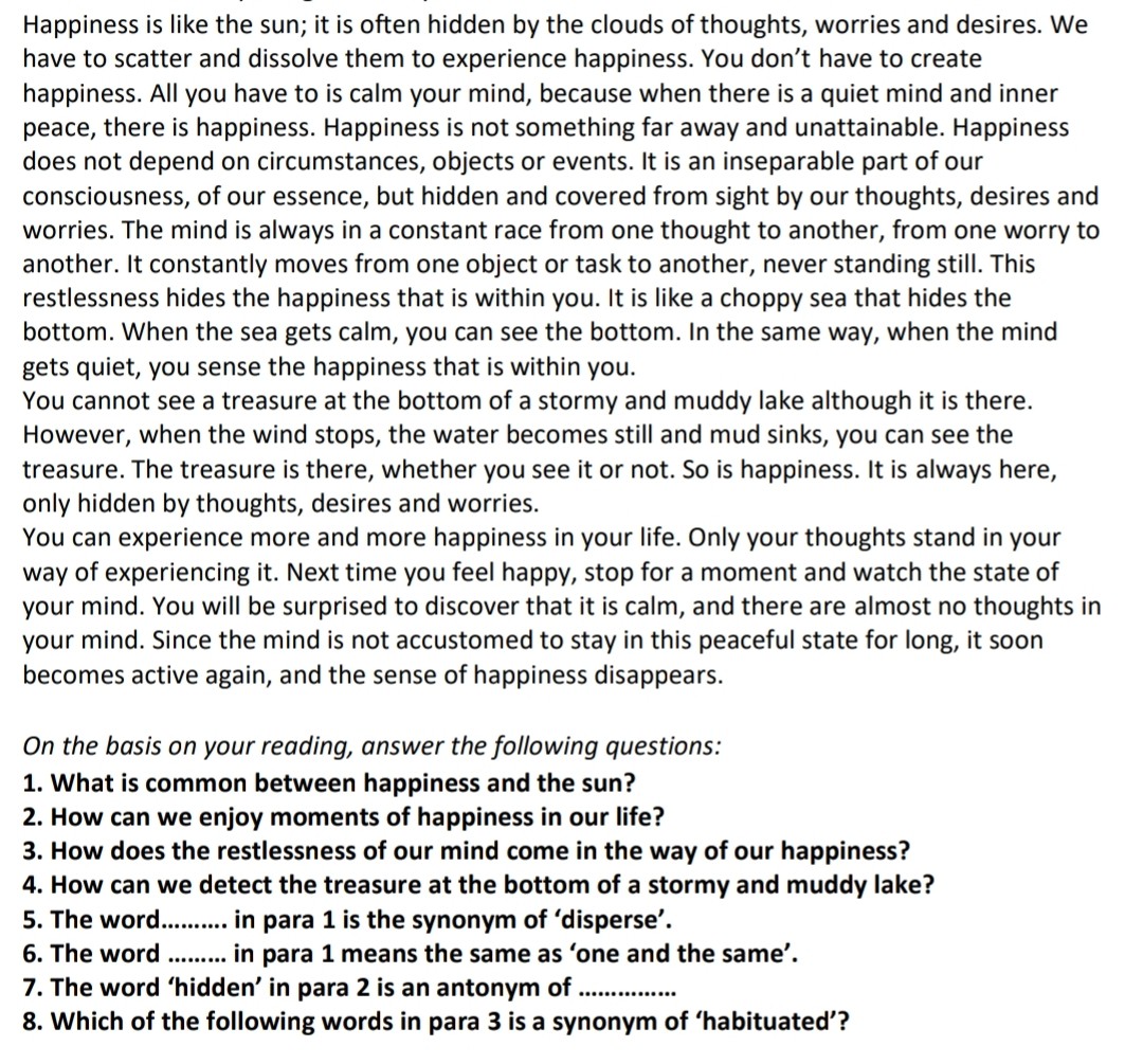 SOLVED Happiness is like the sun; it is often hidden by the clouds of