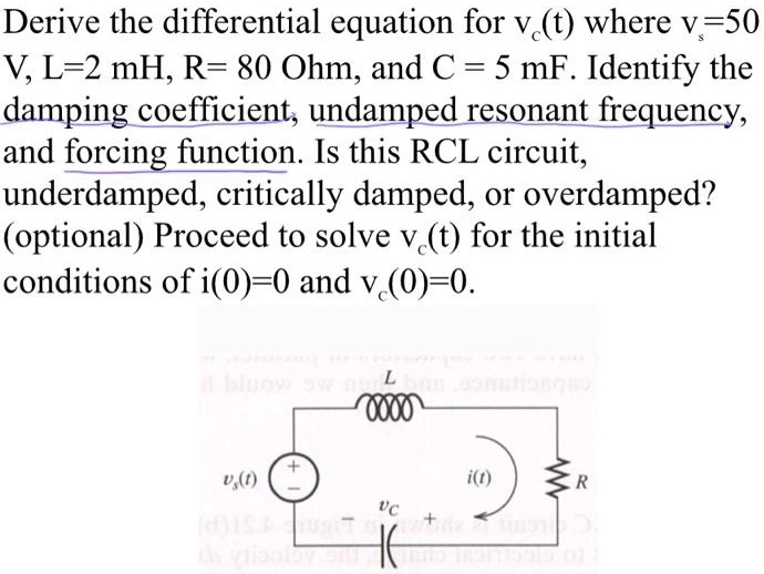 SOLVED Derive the differential equation for v(t) where v50V, L=2mH, R