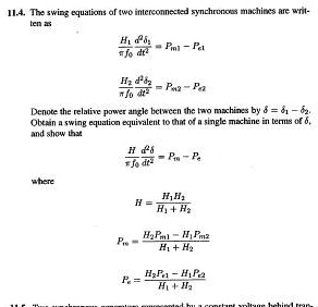 SOLVED: I1.4. The swing equations of two interconnected synchronous ...