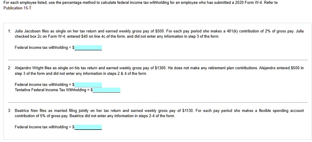 SOLVED: For each employee listed, use the percentage method to ...