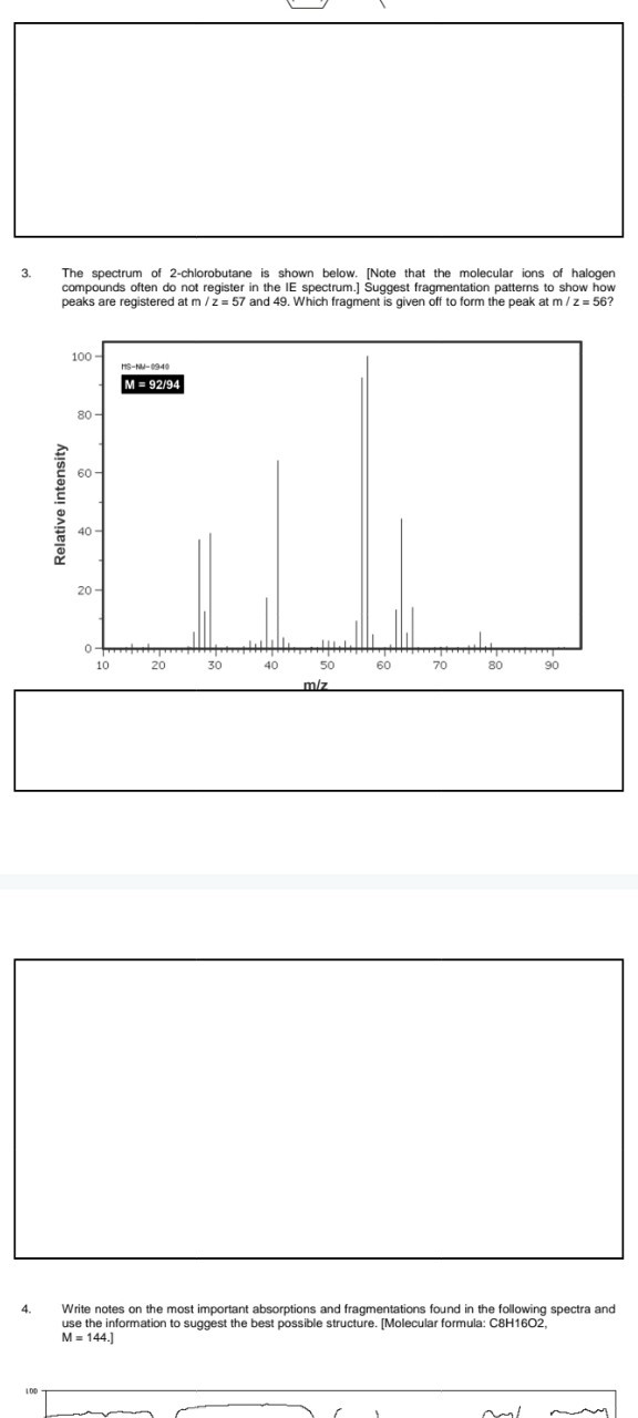 3. The spectrum of 2-chlorobutane is shown below. [Note that the ...