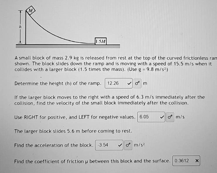 A small block of mass 2.9 kg is released from rest at the top of the ...