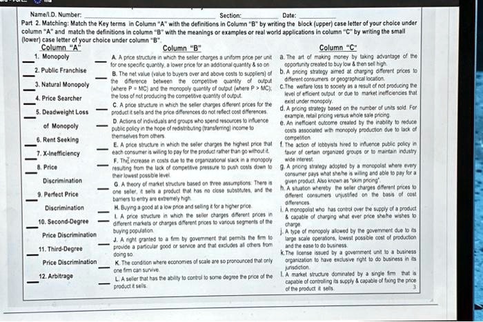 SOLVED: Texts: Match definitions from column A to column B and C. Thank ...
