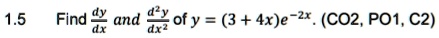 15 find fracdydx and fracd2ydx2 of y 3 4xe 2x co2 po1 c2 98357