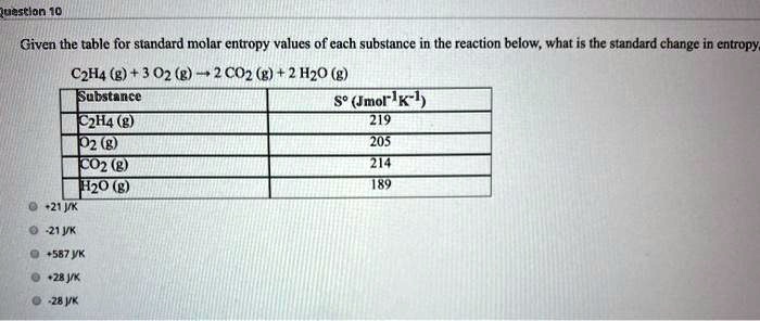 SOLVED Given the table for standard molar entropy values of each