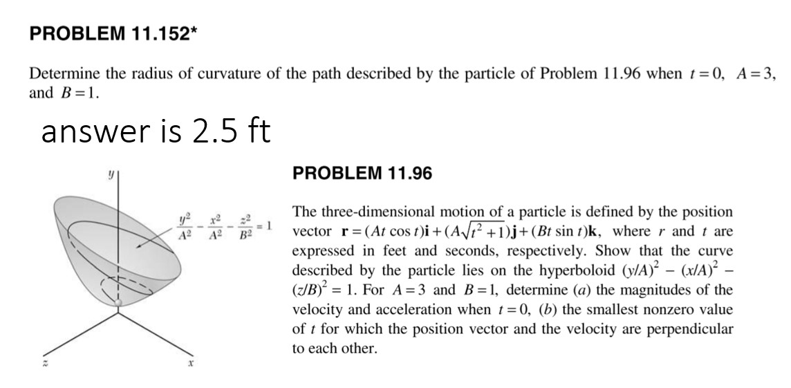 determine the radius of curvature of the path described by the particle ...