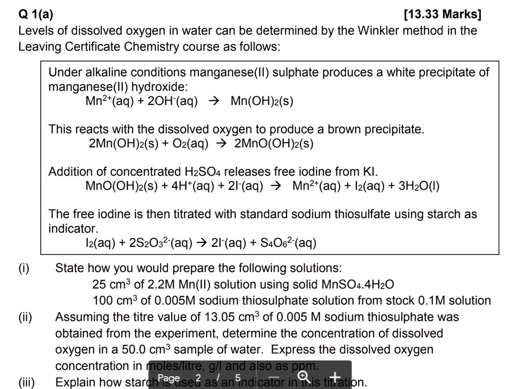 SOLVED: The Winkler Method For Dissolved Oxygen In Water Is, 41% OFF