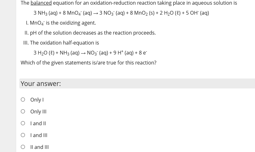 Solved The Balanced Equation For An Oxidation Reduction Reaction 9860