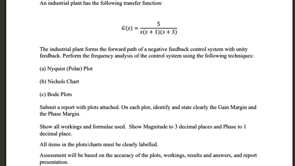SOLVED: An industrial plant has the following transfer function: 5 The ...