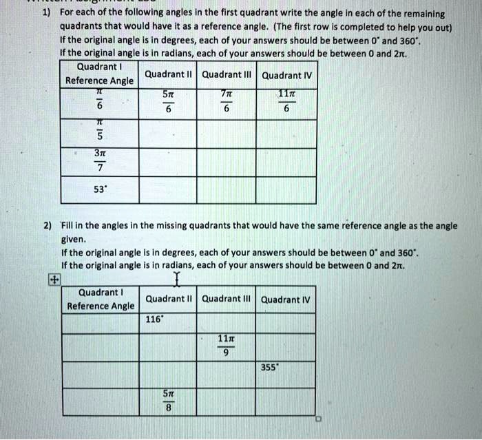 SOLVED: For each of the following angles In the first quadrant write ...