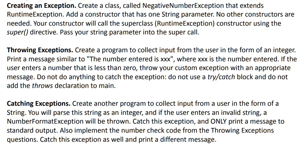 SOLVED Creating an Exception. Create a class called