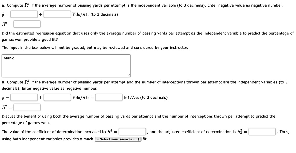 R? if the average number of passing yards per attempt is the independent variable
