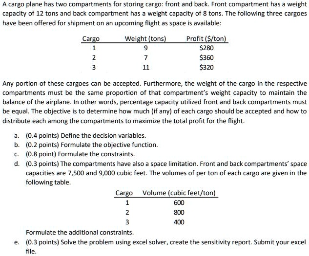 SOLVED: A Cargo Plane Has Two Compartments For Storing Cargo: Front And ...