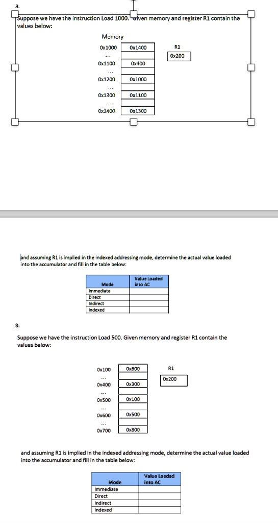 8 suppose we have the instruction load 1000 given memory and register r1 contain the values below memory 0x1000 0x1400 r1 0x200 0x1100 0x400 0x1200 0x1000 0x1300 0x1100 0x1400 0x1300 and ass 69153