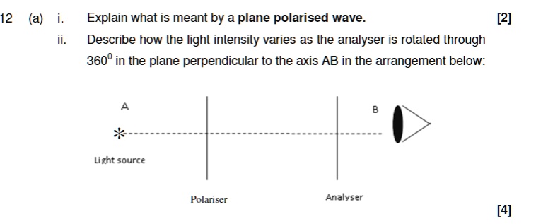 12 a explain what is meant by a plane polarised wave 2 describe how the ...
