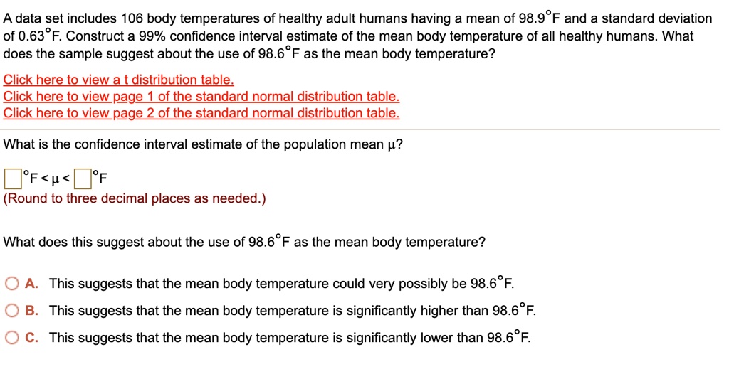 SOLVED A data set includes 106 body temperatures of healthy adult