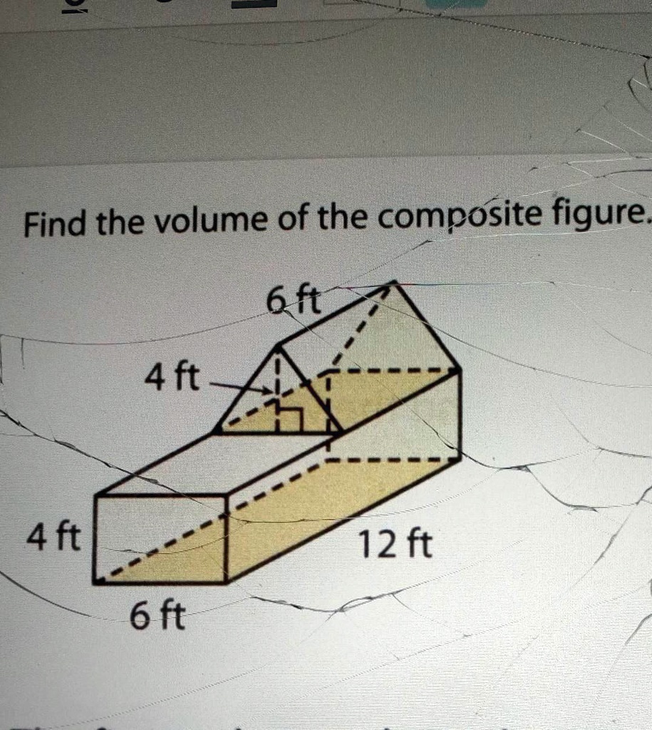Find the volume of the composite figure.
6 ft
4 ft
4 ft
12 ft
6 ft