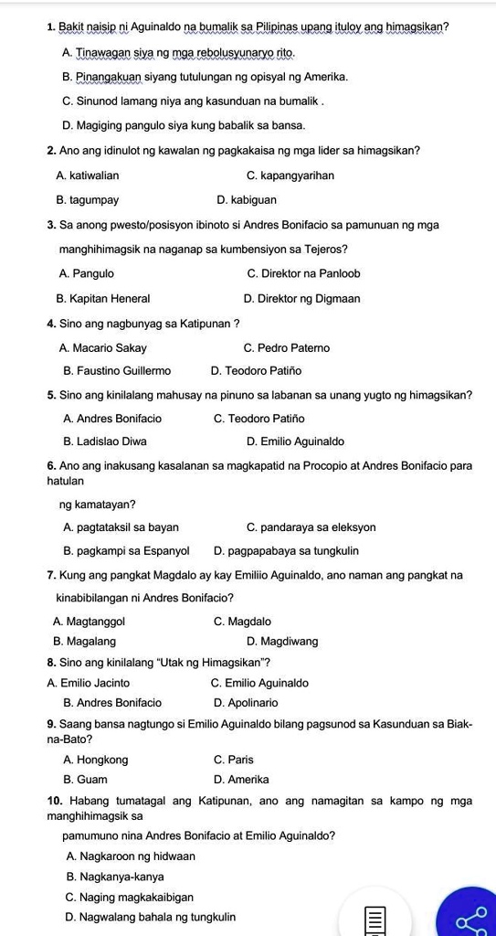 Solved Araling Panlipunan Answer Thankyou Bakit Naisip Ni Aguinaldo Na