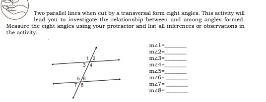 SOLVED: Two parallel lines when cut by a transversal form eight angles ...