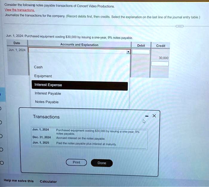 SOLVED Consider the following notes payable transactions of Concert