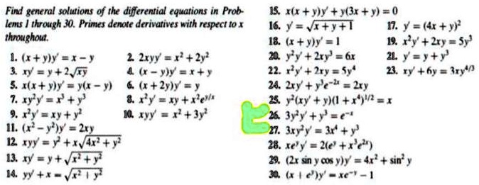 Solved Fid Gcneral Solutions Of The Differential Equations In Prob Lens Through 30 Prinies Denote Derivatives Mith Ruprct 0 X Thrughou 1 Wy 2 Zxyy 2y J Vv Y Y 5