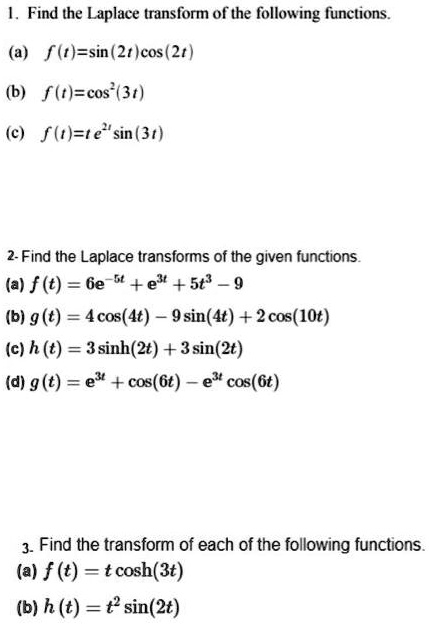 Solved Find The Laplace Transform Of The Following Functions A F T