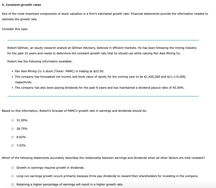 5. Constantgrowth rates estimate the growth rate. Consider this case