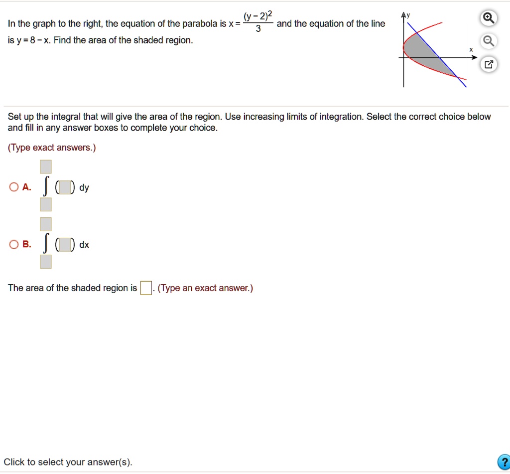 Solved 292 And The Equation Of The Line In The Graph To The Right The Equation Of The Parabola Is X Is Y 8 X Find The Area Of The